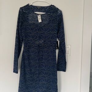 Express Navy Lace Long Sleeve Dress